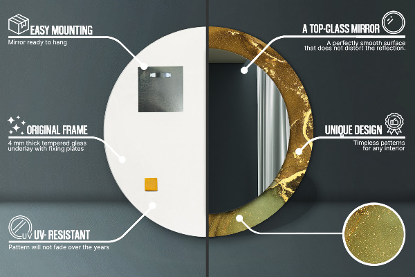 Specchio tondo con cornice stampata Vortici metallici