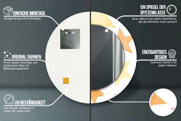 Specchio tondo con cornice stampata Stelle pastello