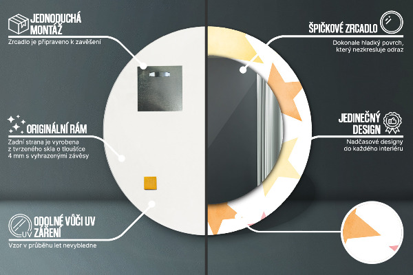 Specchio tondo con cornice stampata Stelle pastello