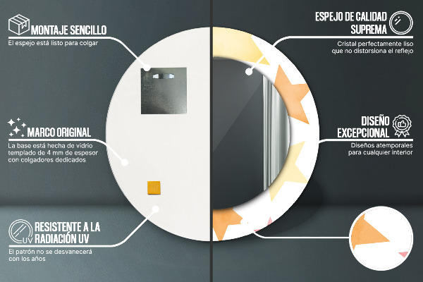 Specchio tondo con cornice stampata Stelle pastello