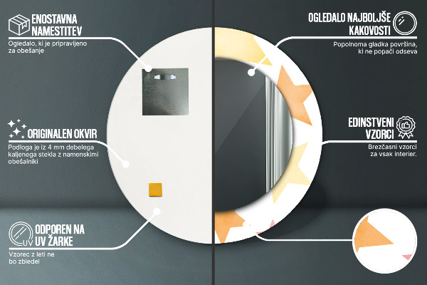 Specchio tondo con cornice stampata Stelle pastello