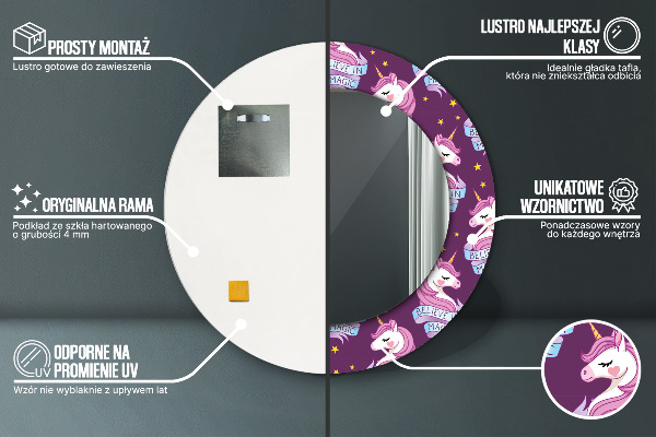 Specchio tondo con cornice stampata Stelle unicorno