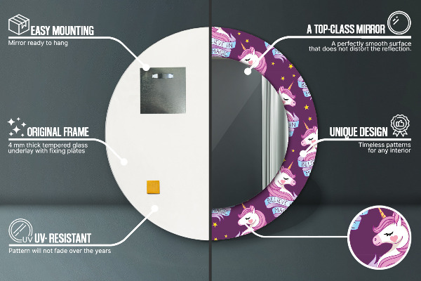 Specchio tondo con cornice stampata Stelle unicorno