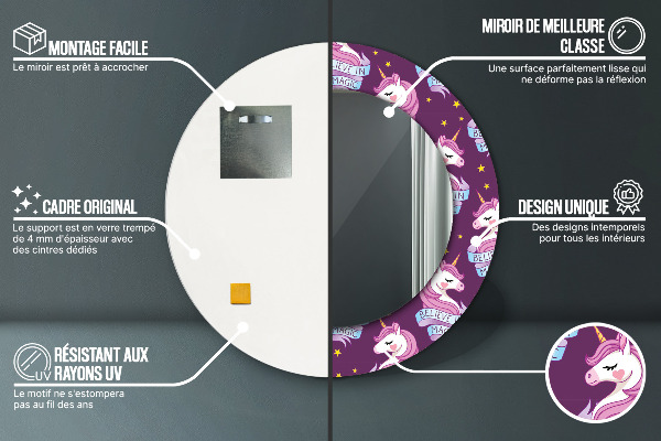 Specchio tondo con cornice stampata Stelle unicorno