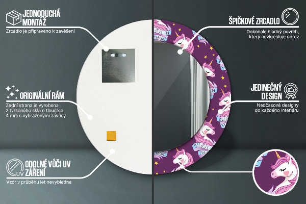 Specchio tondo con cornice stampata Stelle unicorno