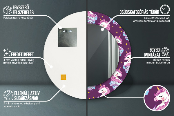 Specchio tondo con cornice stampata Stelle unicorno