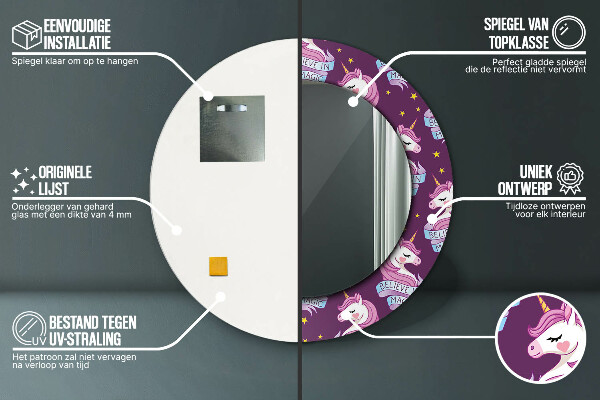 Specchio tondo con cornice stampata Stelle unicorno