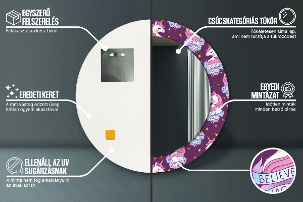 Specchio tondo con cornice stampata Stelle unicorno