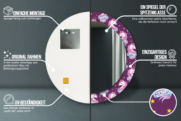 Specchio tondo con cornice stampata Stelle unicorno