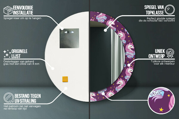 Specchio tondo con cornice stampata Stelle unicorno