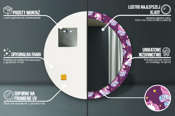 Specchio tondo con cornice stampata Stelle unicorno