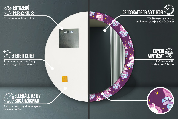 Specchio tondo con cornice stampata Stelle unicorno