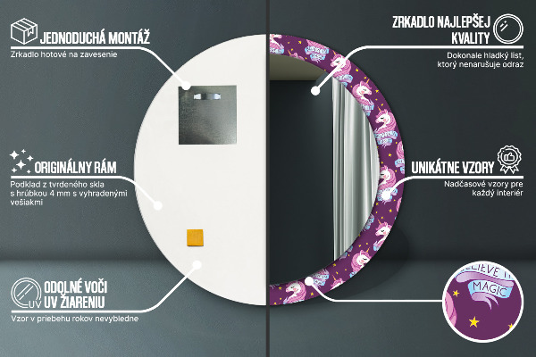 Specchio tondo con cornice stampata Stelle unicorno