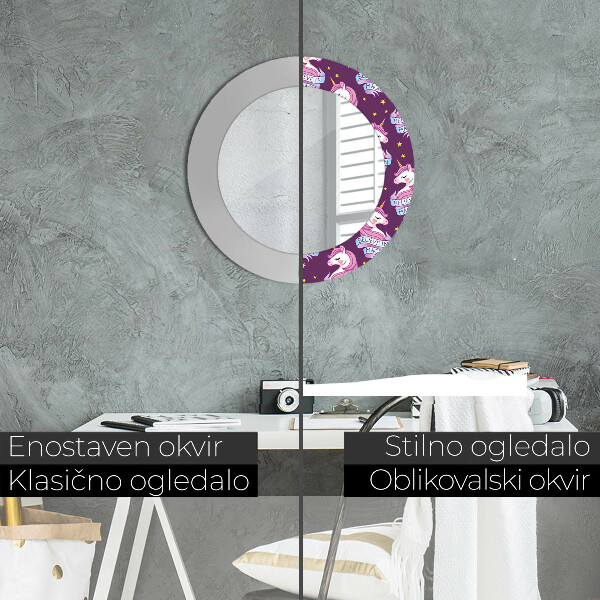 Specchio tondo con cornice stampata Stelle unicorno