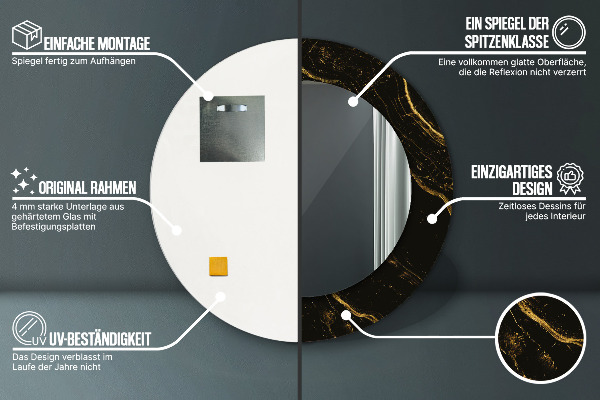 Specchio tondo con cornice stampata Marmo nero