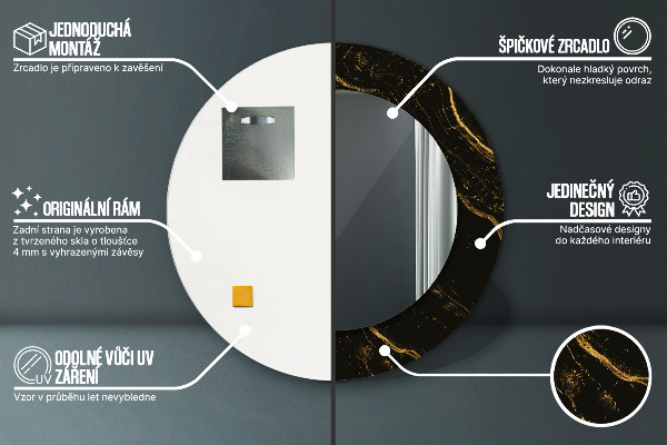 Specchio tondo con cornice stampata Marmo nero