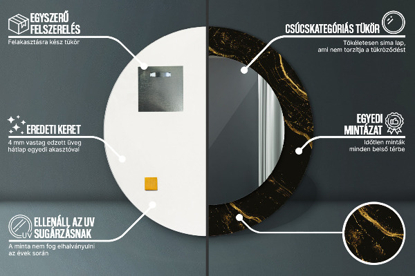 Specchio tondo con cornice stampata Marmo nero