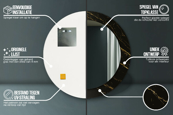 Specchio tondo con cornice stampata Marmo nero