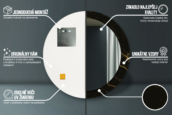 Specchio tondo con cornice stampata Marmo nero