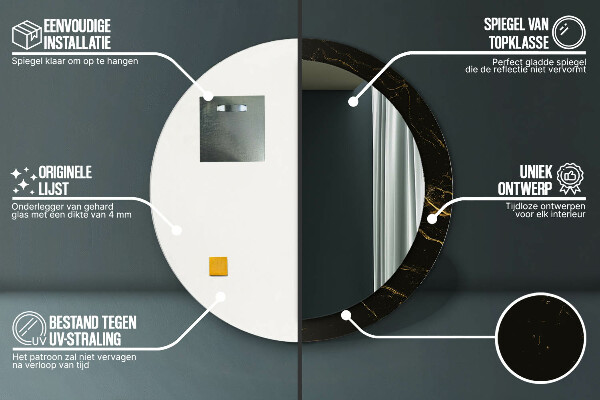 Specchio tondo con cornice stampata Marmo nero