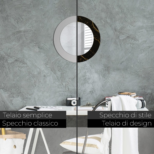 Specchio tondo con cornice stampata Marmo nero