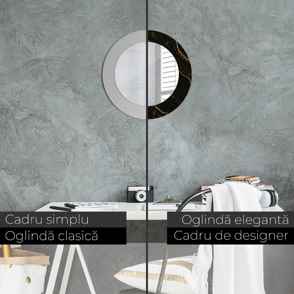Specchio tondo con cornice stampata Marmo nero