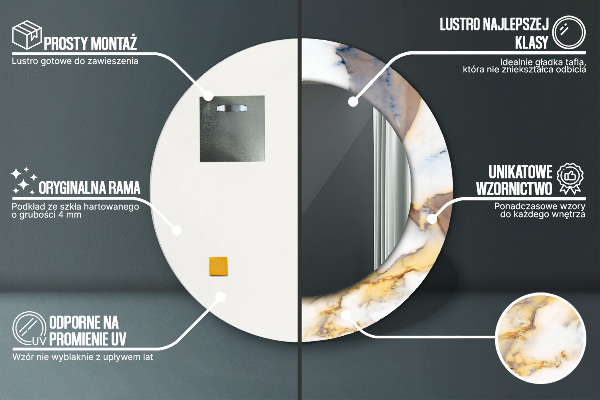 Specchio tondo con cornice stampata marmo bianco