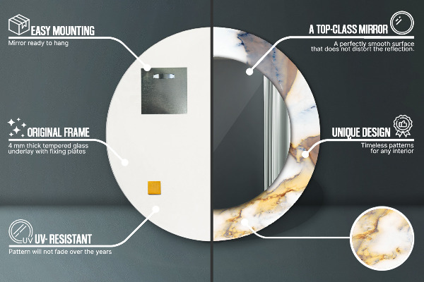 Specchio tondo con cornice stampata marmo bianco