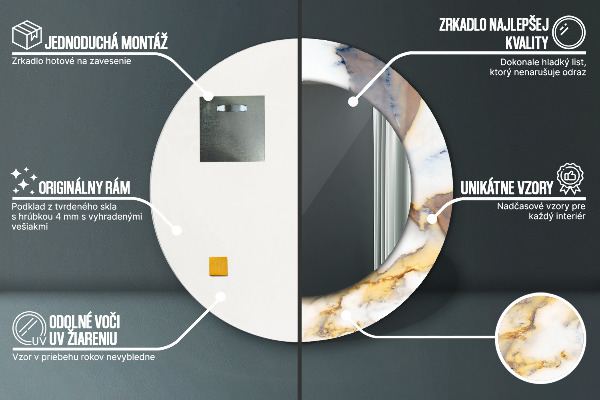 Specchio tondo con cornice stampata marmo bianco