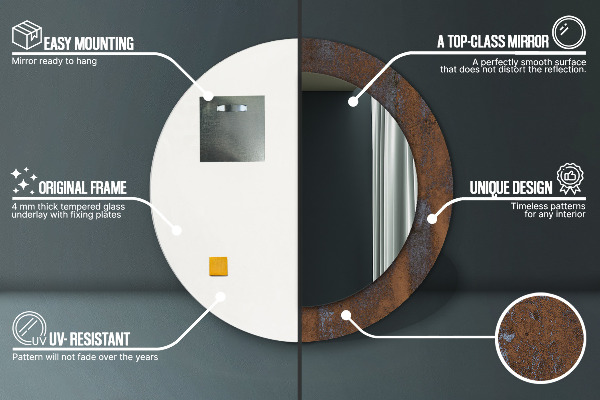 Specchio tondo con cornice stampata Rustico metallico