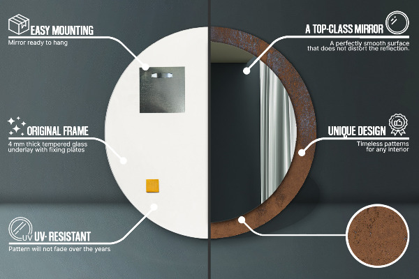 Specchio tondo con cornice stampata Rustico metallico