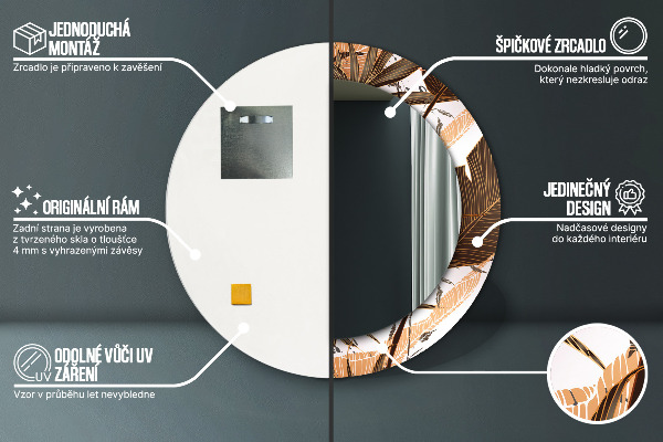 Specchio tondo con cornice stampata foglie di palma