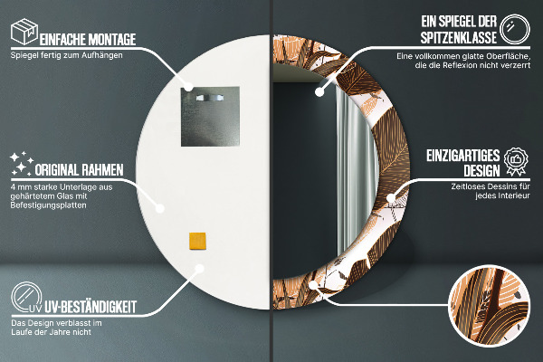 Specchio tondo con cornice stampata foglie di palma