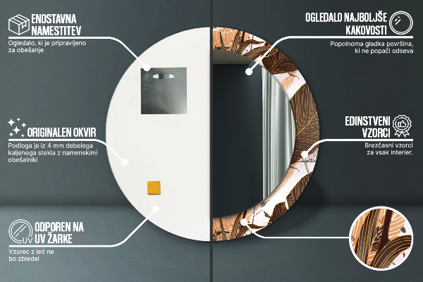 Specchio tondo con cornice stampata foglie di palma