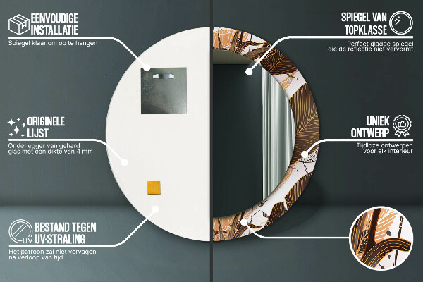 Specchio tondo con cornice stampata foglie di palma