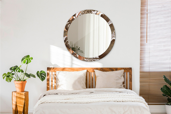 Specchio tondo con cornice stampata foglie di palma