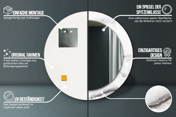 Specchio tondo con cornice stampata marmo bianco