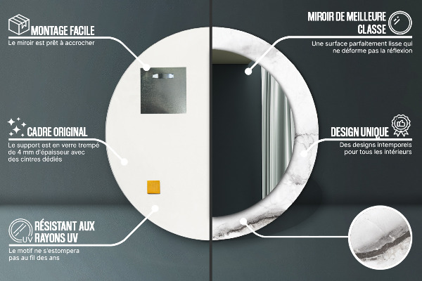 Specchio tondo con cornice stampata marmo bianco