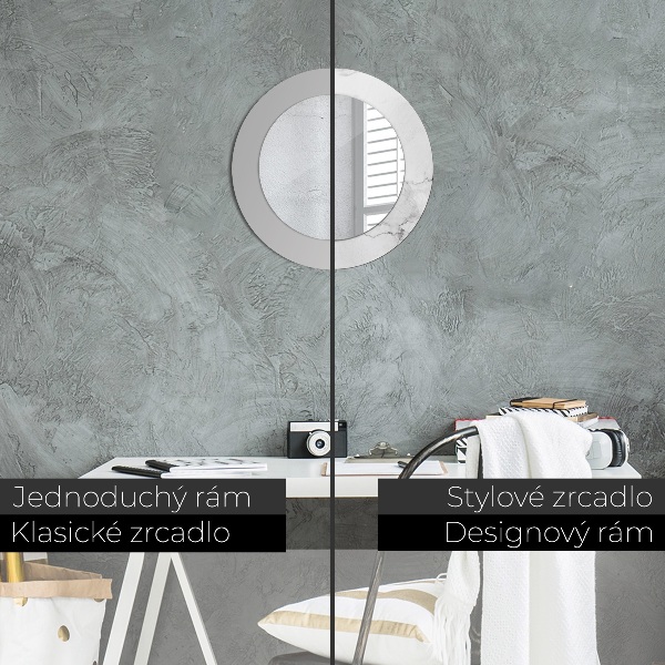 Specchio tondo con cornice stampata marmo bianco