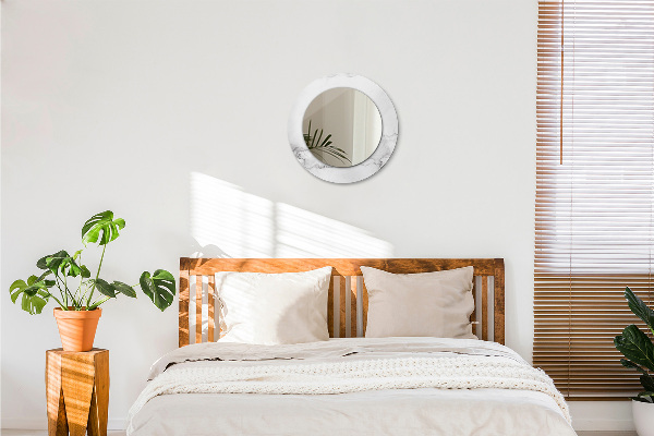 Specchio tondo con cornice stampata marmo bianco