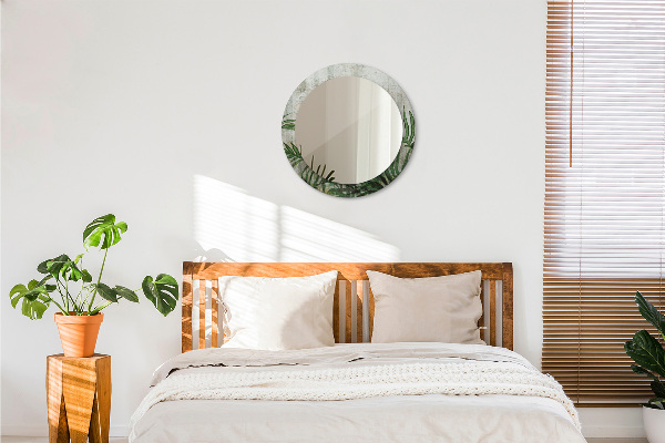 Specchio tondo con cornice stampata Foglie di felce