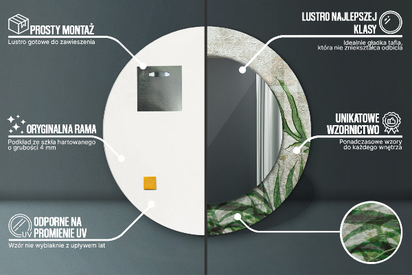 Specchio tondo con cornice stampata Foglie di felce