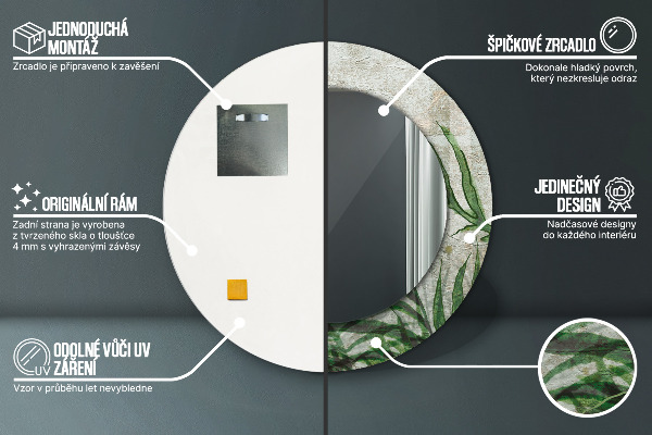 Specchio tondo con cornice stampata Foglie di felce