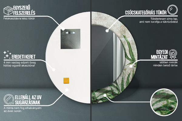 Specchio tondo con cornice stampata Foglie di felce