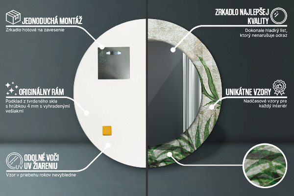 Specchio tondo con cornice stampata Foglie di felce