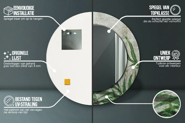 Specchio tondo con cornice stampata Foglie di felce