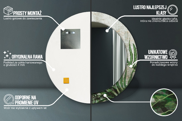 Specchio tondo con cornice stampata Foglie di felce