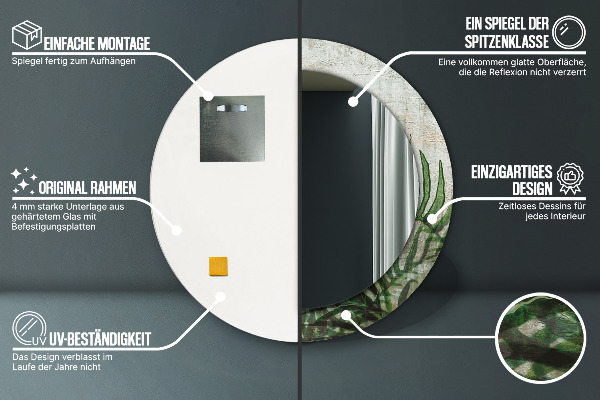 Specchio tondo con cornice stampata Foglie di felce