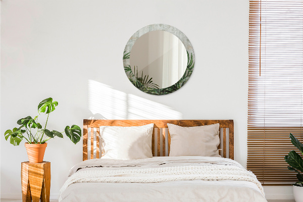 Specchio tondo con cornice stampata Foglie di felce