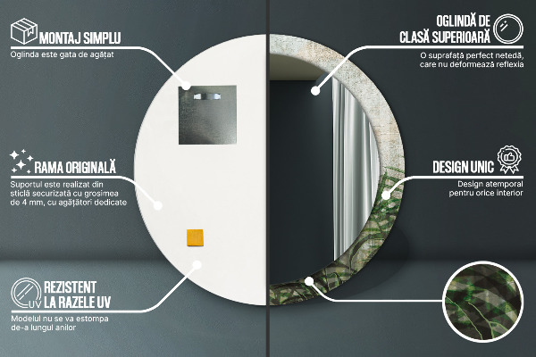 Specchio tondo con cornice stampata Foglie di felce